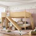 thumbnail image 2 of Newest Full Over Full Solid Wood Bunk Bed with Slide & Ladders, Built-in Storage Shelves & Low Profile Design for Bedroom, Natural, 2 of 13