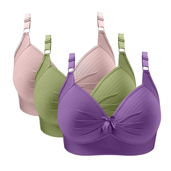 Fatuov Women's Plus Size Bras Wirefree Full Coverage Seamless Soft Daily Bras for Travel Push Up T-Shirt Bras, 3-Pack, Multicolor, 38B