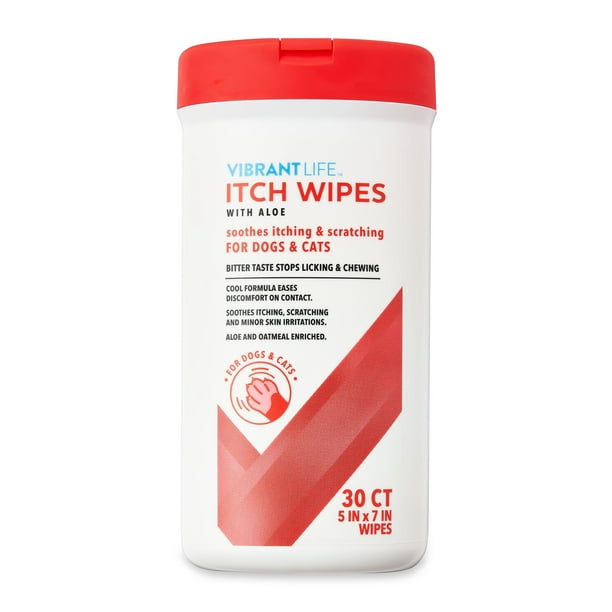 Vibrant Life Itch Wipes with Aloe. Effective for Cats, Dogs
