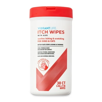 Vibrant Life Itch Wipes with Aloe.  Effective for Cats, Dogs