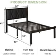 thumbnail image 3 of Feonase Twin Size Metal Bed Frame with Faux Leather Button Tufted Headboard, Easy Assembly, Black, 3 of 8