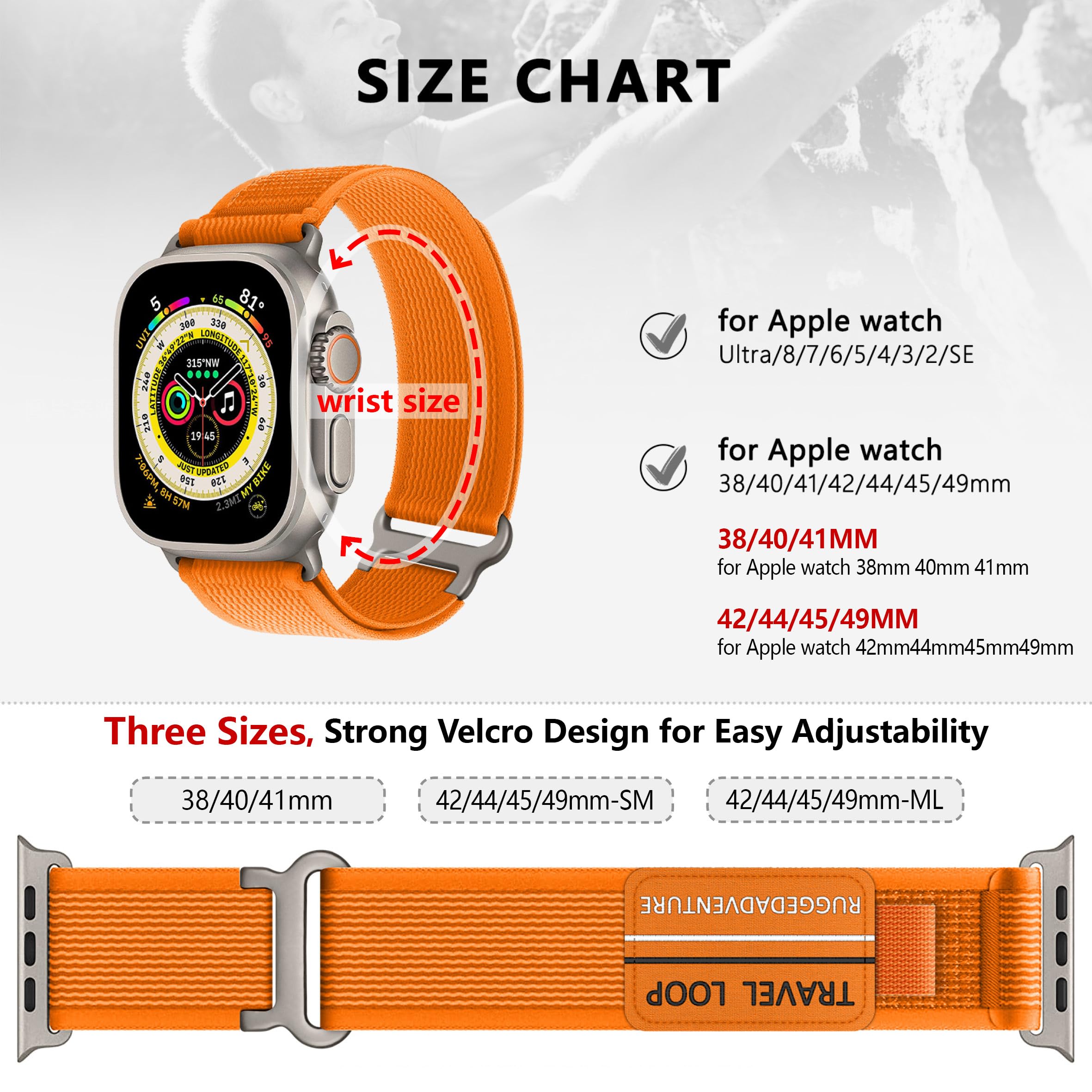 ALMNVO Trail Loop Compatible with Apple Watch Bands 49mm 45mm 41mm 44mm 40mm 42mm 38mm iWatch Ultra Band Women Men, Rugged Sport Strap Soft Nylon Wristband for iwatch Series 9 8 7 6 5 4 3 2 1 SE - image 3 of 13