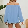 thumbnail image 4 of Chiffon Blouses for Women Long Lantern Sleeve Summer Off Shoulder Plain Top T Shirts Flowy Tunics Spring, 4 of 7