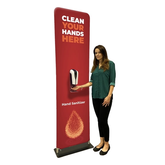 Automatic Sanitizer Dispenser Floor Stand Kit (Double-Sided Clean Your Hands Here Graphic Banner + Touch-free Dispenser) (24x90 (X-Large), red)
