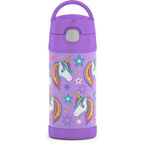 Thermos Stainless Steel Funtainer Water Bottle with Straw, Unicorn, 12 Fluid Ounces