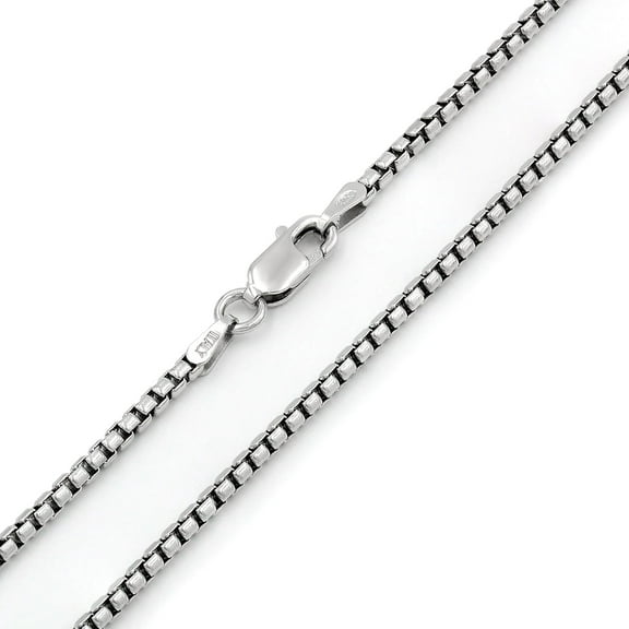 925 Sterling Silver Italian 2mm Round Box Chain, FREE Microfiber Cloth, Solid Link Rhodium Mens Womens Necklace 16" - 30", Giorgio Bergamo