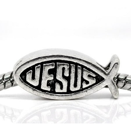 Jesus Fish Charm - Jesus Fish Charm Bead. Compatible With Most Pandora Style Charm Bracelets.