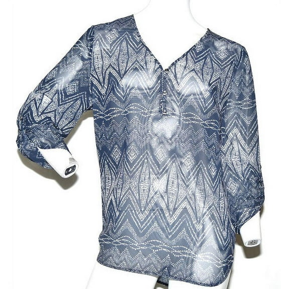 K. Jordan Women's Printed Woven Blouse in Navy, Size XL