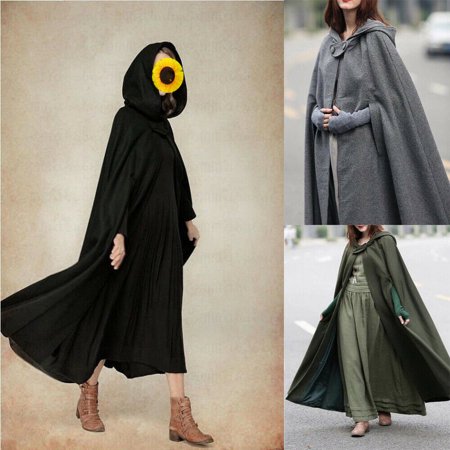 Women's Long Coat Wool Poncho Jacket Cloak Cape Parka