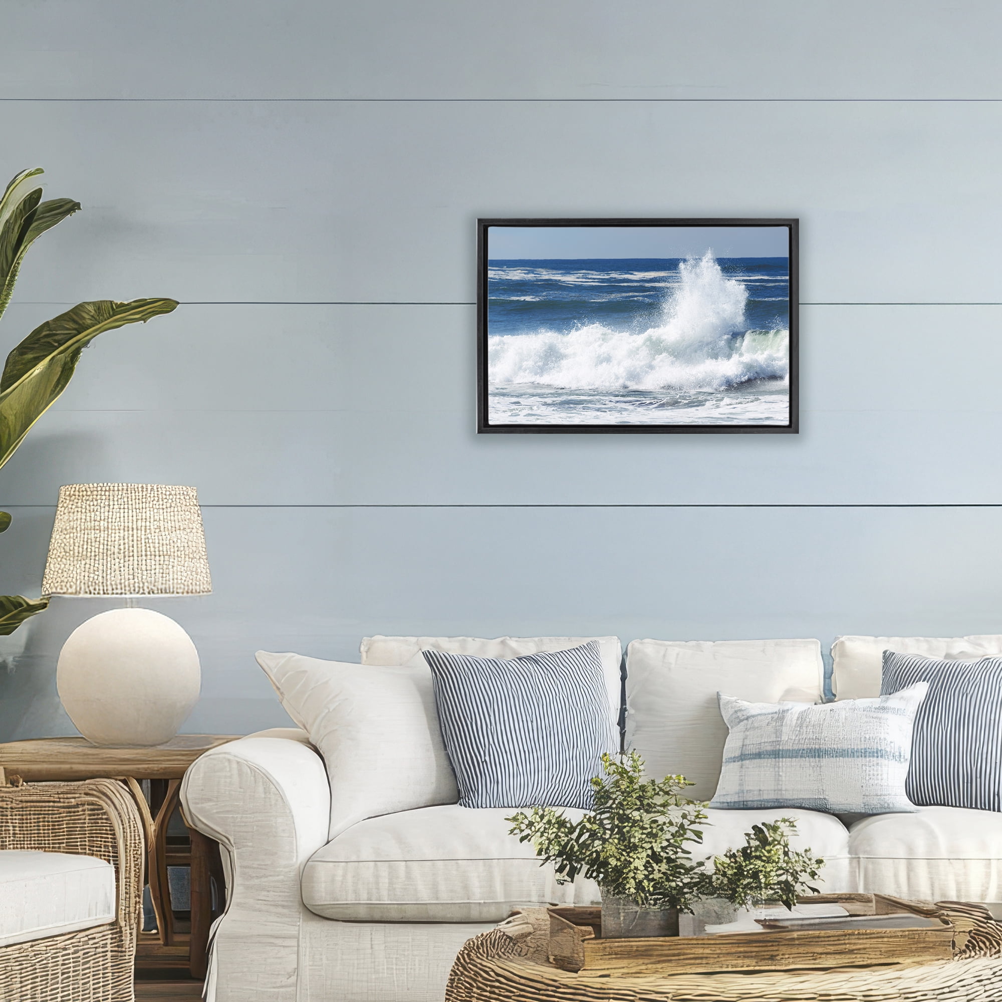 Stupell Industries Crashing Waves Splash Black Framed Floater Canvas Wall Art, design by JLM Photographs