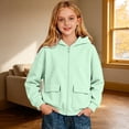 thumbnail image 2 of GobdXE Solid Cotton Blend Girls Zip Up Hoodie Long Sleeve Dual Patch Pocket Loose Casual Children Jacket Sweatshirt,13-14 Years(Light Green), 2 of 4