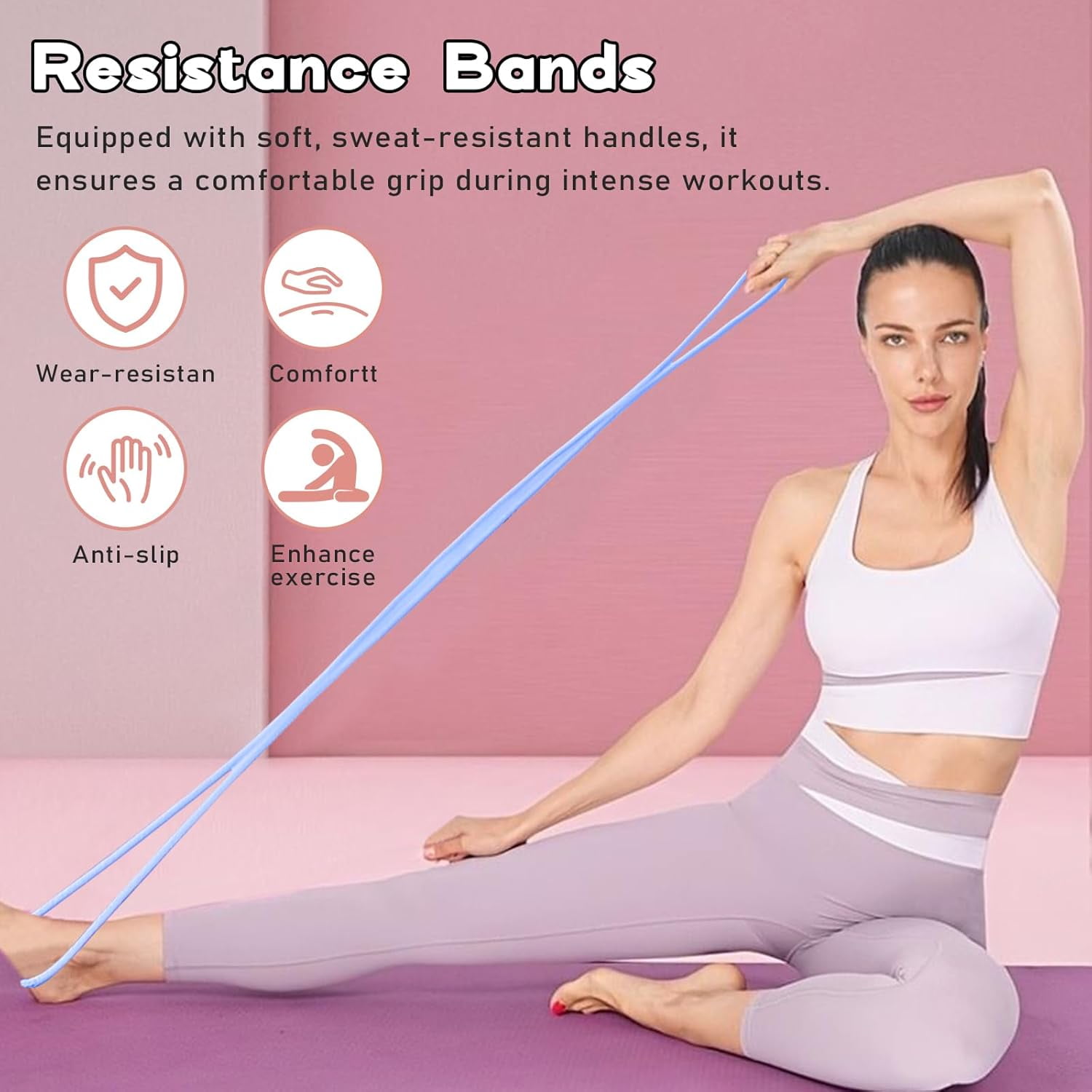 ABCISI 3 Pack Figure 8 Resistance Bands for Women, Arm Resistance Bands for Women, for Working Out, Arm, Back, Fullbody Yoga Pulling Rope, Elastic Stretch Bands (Pink 15lbs Blue 25lbs Grey 35lbs)