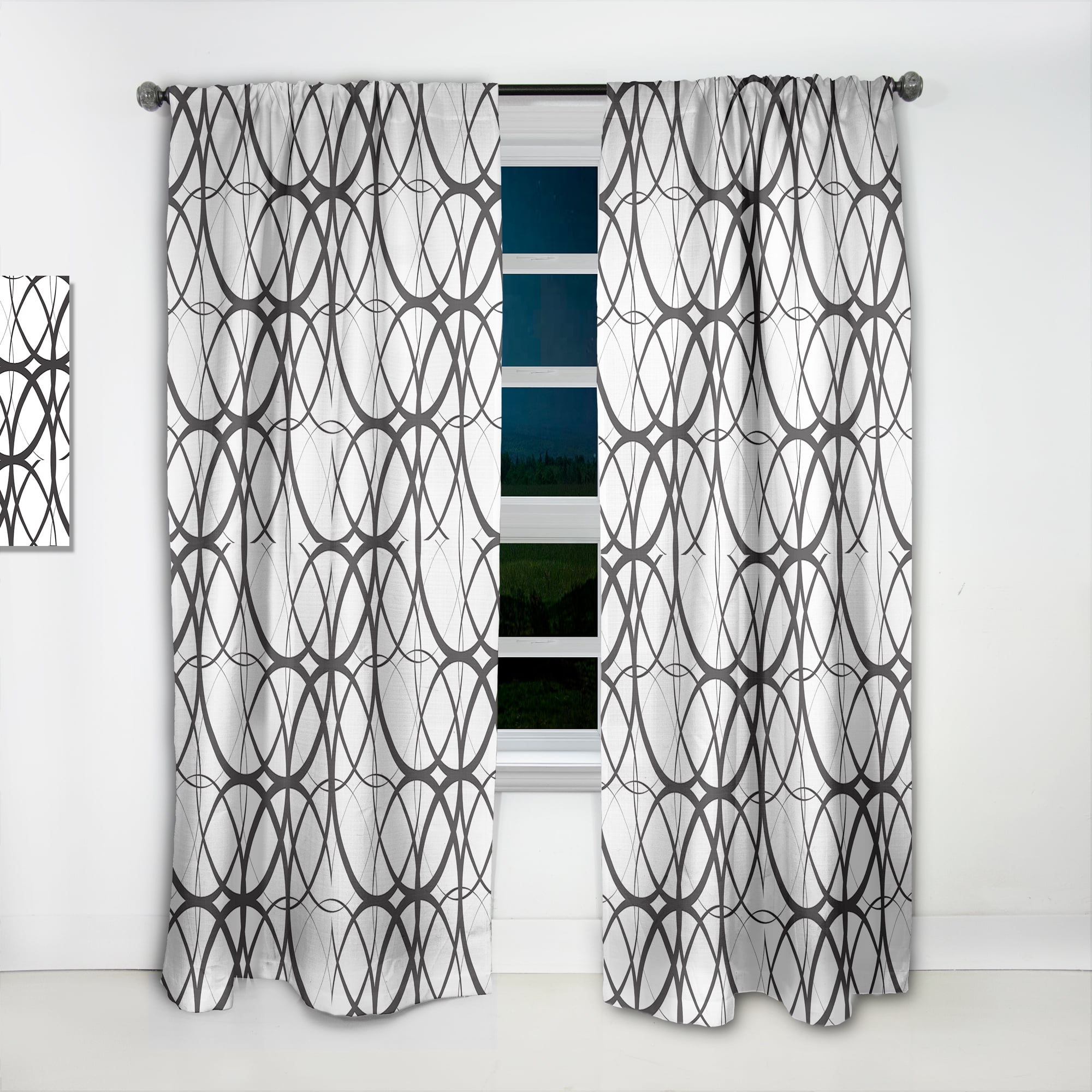 Designart 'Black and White Geometric Pattern I' Mid-Century Modern Curtain Panel