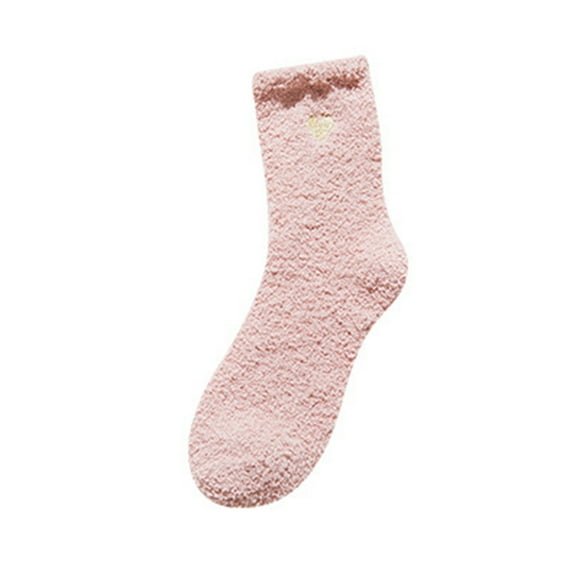 LckLvx Womens Fuzzy Warm Socks Warm Soft Winter Fleece Socks Heart Embroidered Home Sleeping Mid Calf Socks