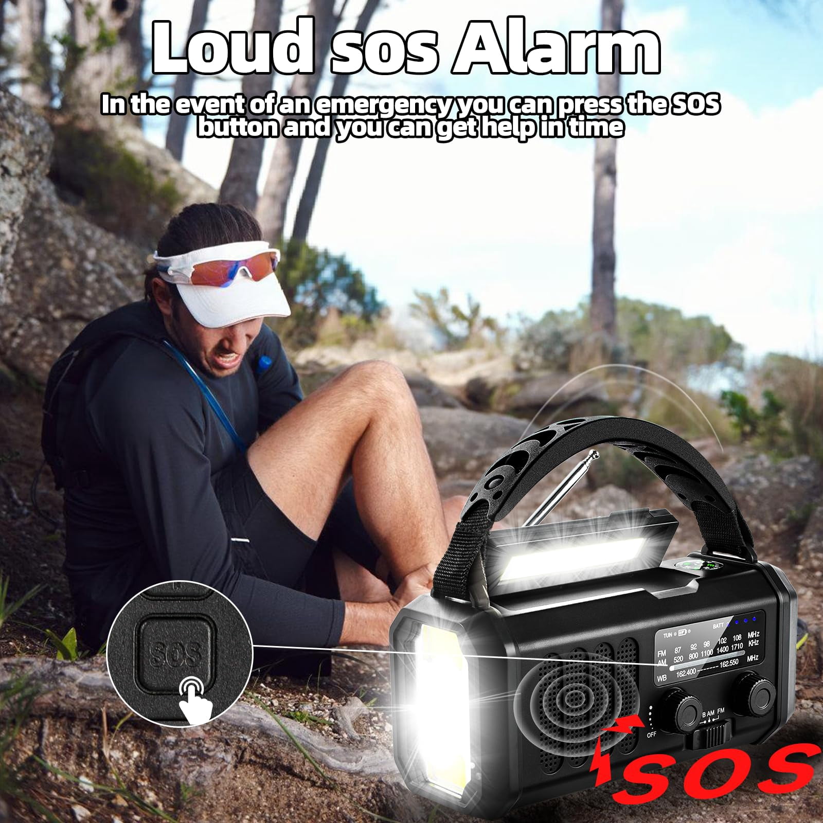 Hand Crank Emergency Radio 37000mwh Solar Portable Noaa Am Fm Weather With 3mode Flashlight And Reading Light Cell Phone Home Distress Signal (black)