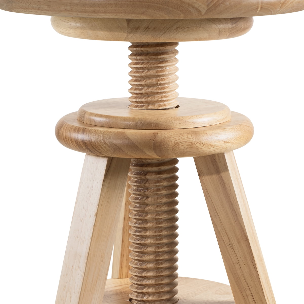 eHemco Swivel Solid Wood Adjustable Bar Stool, 18.9 to 25.2 Inches, Natural Base with Black Top