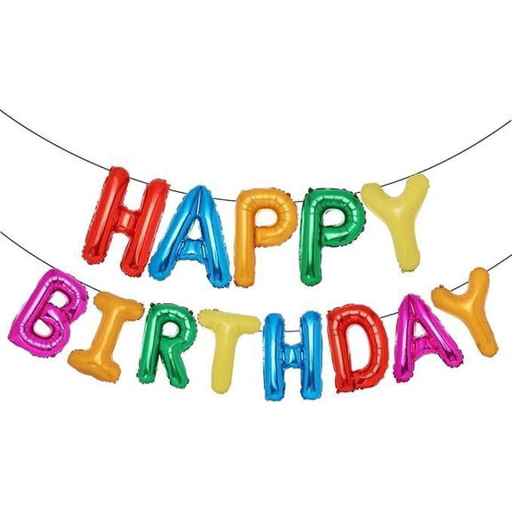 Rainbow Happy Birthday Banner Balloons 16 Inch Unisex Party Decor for All Ages with Inflation Straw and Hanging Ribbon