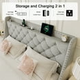 thumbnail image 5 of Virans King Bed Frame with 16" Deluxe Wingback & Charging Station, Upholstered Platform Bed with Button Tufted Storage Headboard,Light Gray, 5 of 8