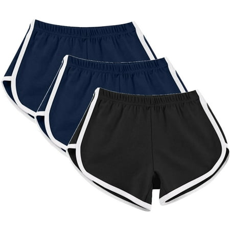 3 Pack Summer Hot Shorts for Women Elastic Waist Cotton Sports Shorts Athletic Yoga Dance Pajama Short Pants (S  Navy 01)