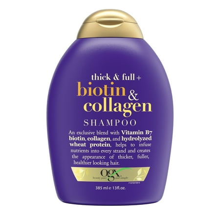 OGX Thick & Full + Biotin & Collagen Volumizing Shampoo for Thin Hair, Thickening Shampoo with Vitamin B7 & Hydrolyzed Wheat Protein, Paraben-Free, Sulfate-Free Surfactants, 13 fl oz