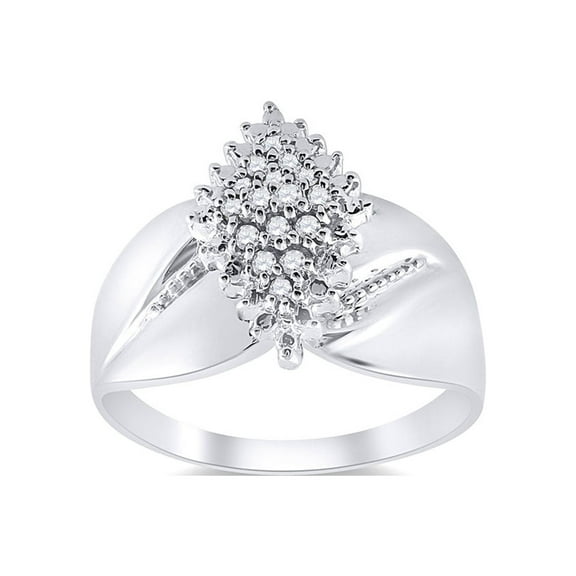 FB Jewels Sterling Silver Womens Round Diamond Cluster Ring 1/8 Cttw