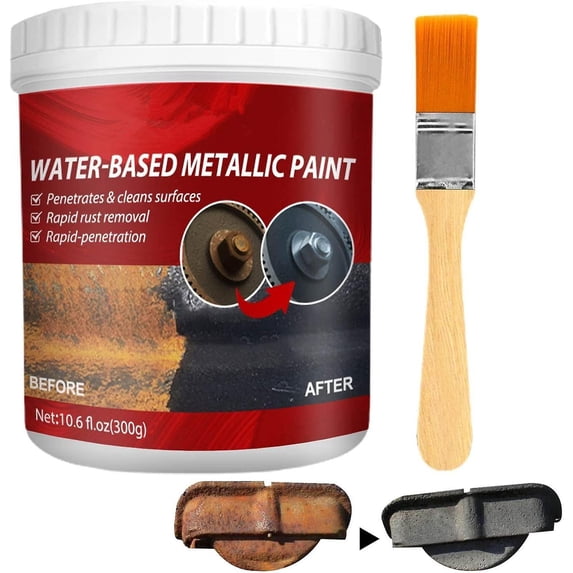 Rust Converter Water Based Metallic Paint, 300g Metal Rust Remover With Brush, Rust Primer compatible Stopping Rust