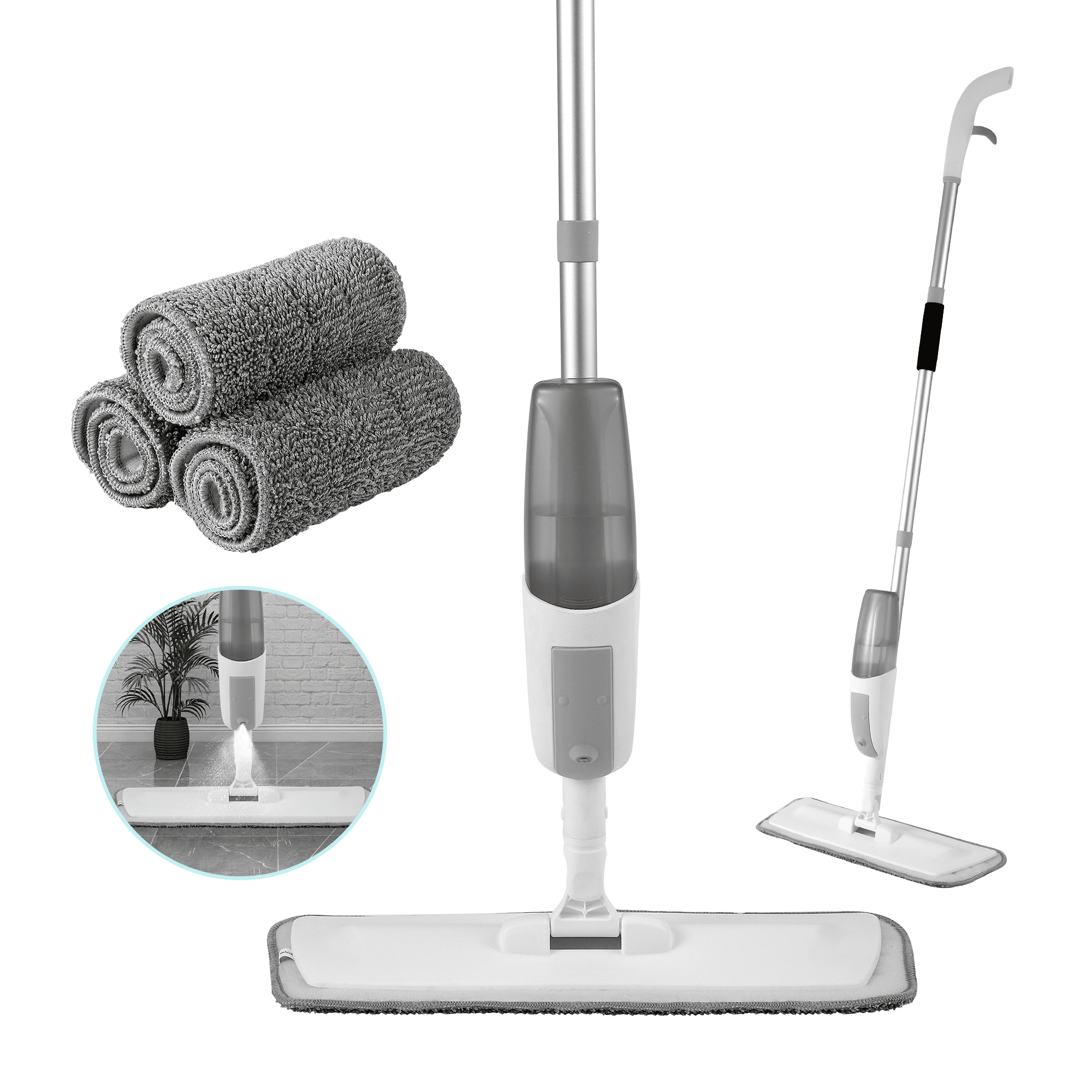SDARISB Mops for Floor Cleaning Wet Spray Mop with 6 Washable Microfiber Pads 1 Scraper 1 Mop Holder,Wood Floor Mop for Home or Commercial Dry Wet Use