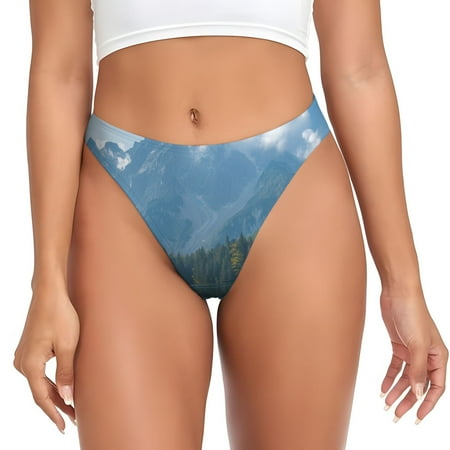 Adobk Majestic Deer Mountain Lake Print Seamless Women Underwear Thongs No Show Ladies Thong No Line Breathable Comfortable Panties Undies for Women-X-Small