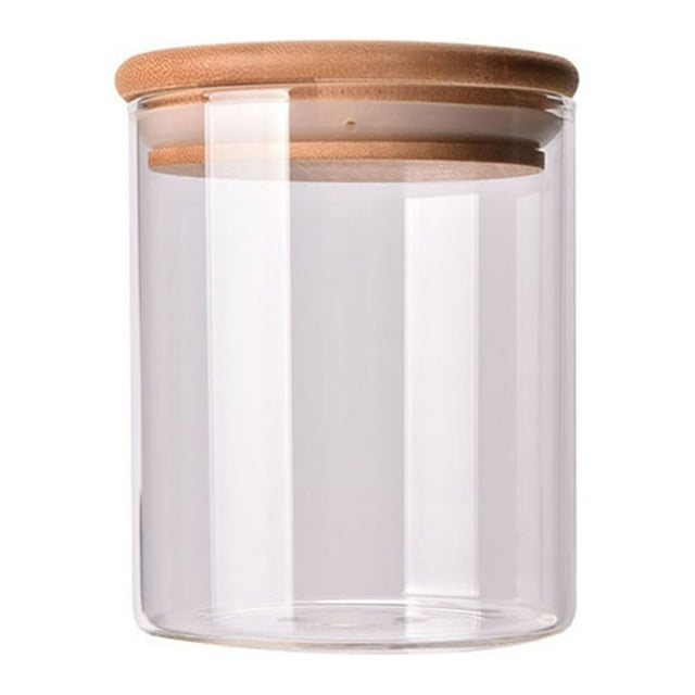Recipiente de almacenamiento de alimentos sellado con tarro de vidrio transparente con tapa de madera para té suelto, grano de café, azúcar, sal