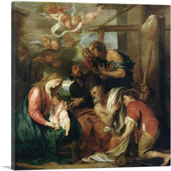 ARTCANVAS Adoration Of The Shepherds Canvas Art Print by Anthony Van Dyck - Size: 12" x 12" (1.50" Deep)