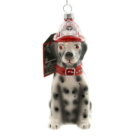 White Spotted Dalmation Dog Fireman Mascot Glass Holiday Ornament, Measures 5 x 2 x 2 inches By Christmas By Krebs