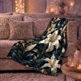 thumbnail image 6 of Moonlit Lily Garden Pattern with Ivory Flowers, Crescent Moon and Gold Leaves, Soft Flannel Blanket, Home Decor for Women, Bedroom and Living Room, Anniversary Gift, Nocturnal Botanical Art, 6 of 9
