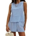 thumbnail image 6 of Shirts for Women Sleeveless Tank Top With Matching Shorts Set Cotton Striped Sweatsuit Polyester Cotton Blend Beach Vacation Casual Outfit 2Xl Size Spring Summer Womens Tops, 6 of 7