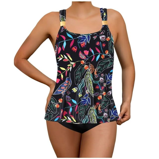 Flowy Ruffle Tankini Swimsuits for Women Plus Size Summer 2 Piece High Waist Bathing Suits Old Womens Modest Swimwear Multicolor, M