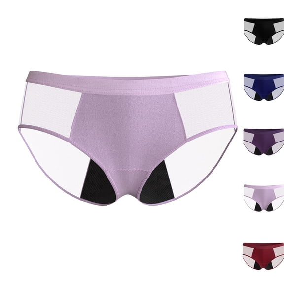 Women Menstrual Period Briefs Mesh Panel High Absorbency Leak Resistant Flexible Stretch Daily Wear Underwear Light Purple 3XL