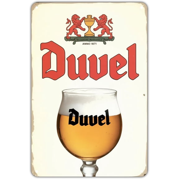 Duvel Beer tin sign, Vintage Duvel Belgian Beer Metal Sign print Aesthetic Room Decoration for Home Bedroom Kitchen Bar Coffee Bathroom Indoor Outdoor Wall Decor, 8 X 12 IN