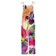 thumbnail image 4 of Usmixi Jumpsuits for Women Comfy Cotton Linen Ladies Casual Loose Baggy Wide Leg Pocket Strap Jumpsuits Overalls Summer Formal Leaves Print Round Neck Sleeveless Long Rompers Hot Pink m, 4 of 4