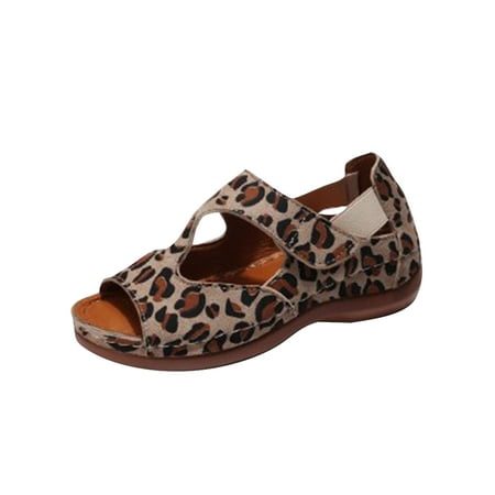 

Welliumy Womens Platform Sandal Hollow Out Wedge Sandals Peep Toe Casual Shoes Summer Walking Comfort Magic Tape Leopard Print 7