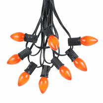 Novelty Lights C7 Orange Ceramic Christmas Lights Set - Indoor/Outdoor Christmas Light String – Opaque Christmas Bulbs – Outdoor String Lights - Black Wire - 25 Foot