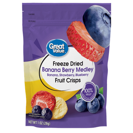 Great Value Freeze Dried Banana Medley Fruit Crisps, 100% Fruit, 28g