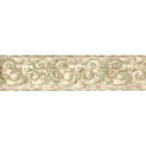 Trimz Fleur de Lis Wallpaper Border - Class Scroll - Green, Beige 15' L x 4.25" W - Living Rooms Wall Border