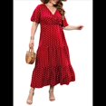 thumbnail image 3 of Vestido Informal de Lunares para Mujer, Talla Grande, de Verano, Corta, Cuello en V, Holgado, Escalonado Rojo 4XL, 3 of 9