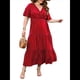 thumbnail image 3 of Vestido Informal de Lunares para Mujer, Talla Grande, de Verano, Corta, Cuello en V, Holgado, Escalonado Rojo 4XL, 3 of 9