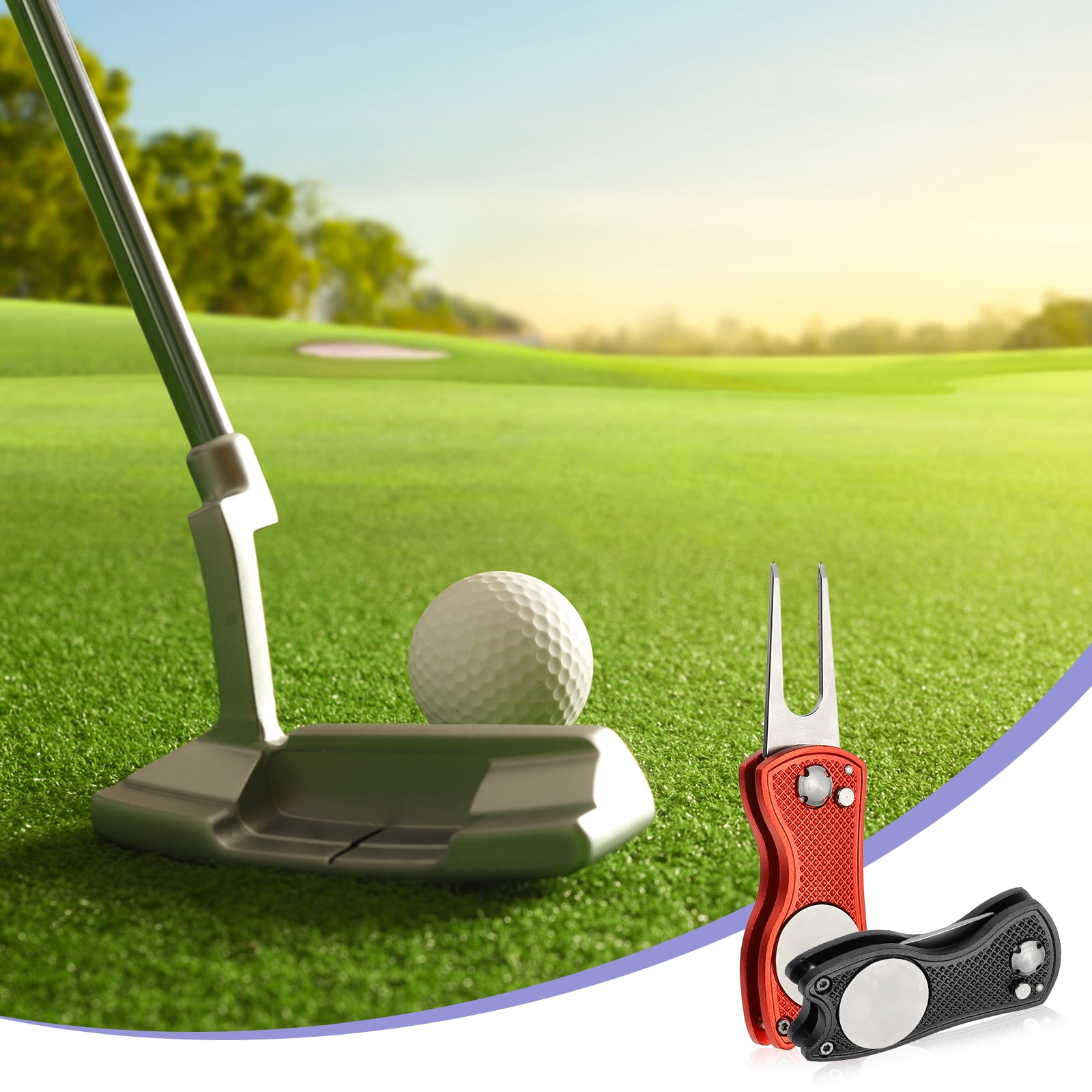 Uxcell Golf Divot Repair Tool, Foldable Metal Golf Green Divot Tool with Magnetic Ball Marker & Stainless Steel Fork Blue/Silver/Black