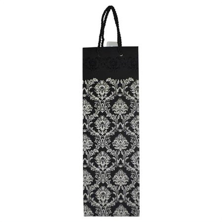 

Three Star WP113 14 in. Black & White Floral Wine Bottle Bag