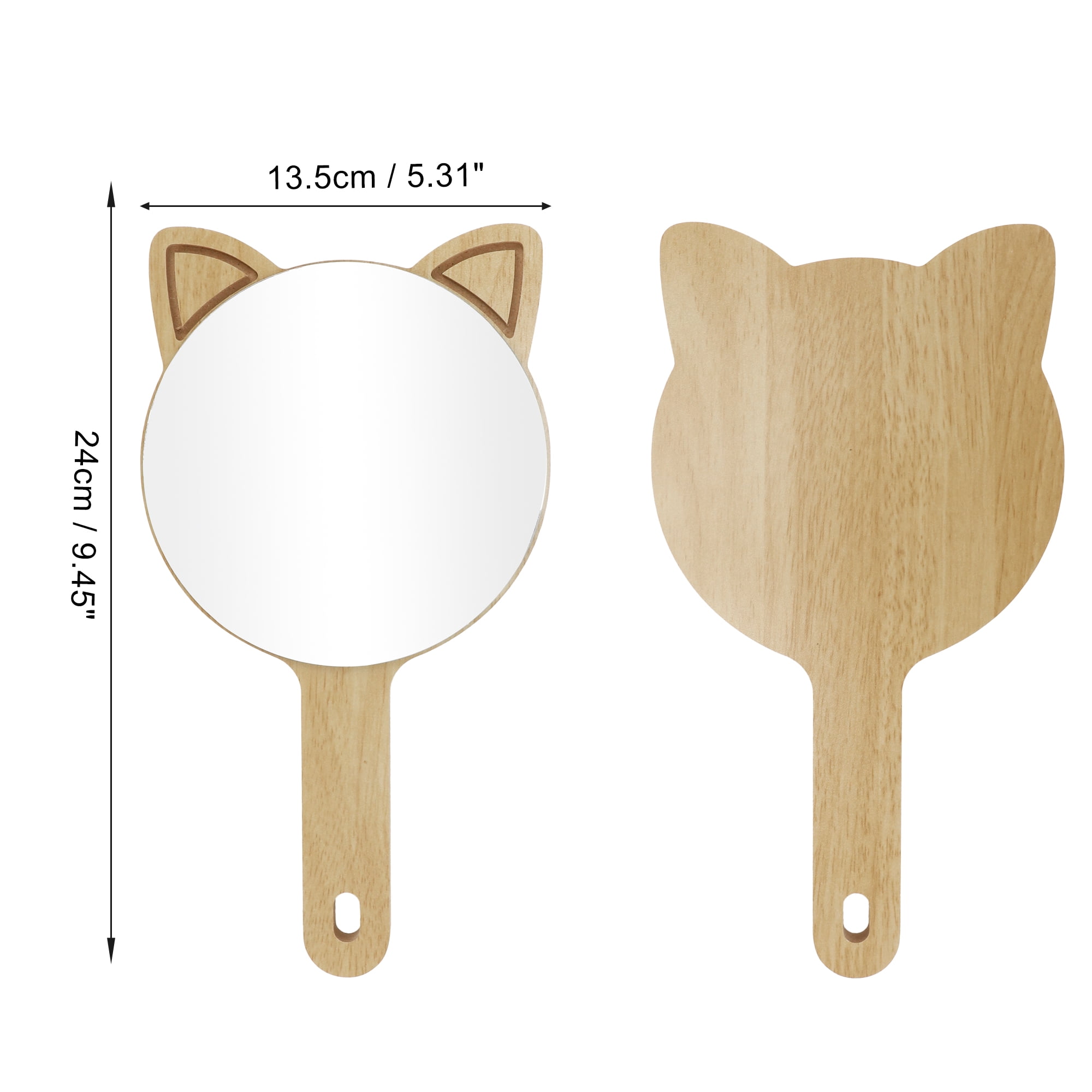 Unique Bargains 1 Pc Women Large Cartoon Ears Hand Mirror for Beauty Parlor Wood Color