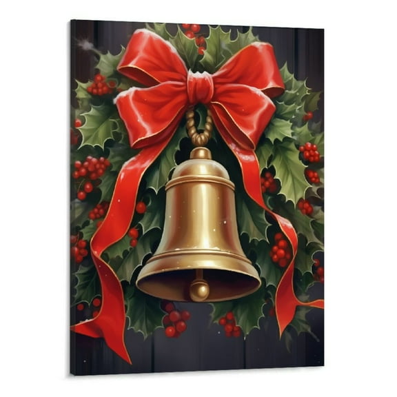 Creowell  Christmas Bells Wall Art Christmas Canvas Pictures Vintage Christmas Painting Print for Living Room Bedroom Home Decor (16x20 Inch Bells)