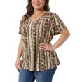 thumbnail image 4 of Agnes Orinda Women's Plus Size Boho Tops Floral V Neck Double Ruffle Sleeve Casual Summer Blouses 2X Black Yellow, 4 of 6