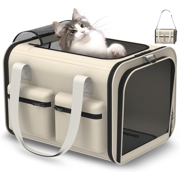 Cat Carrier Airline Approved-Pet Carrier for Large Cat Small Dog Puppy-Soft-Sided Cat Bag Portable Foldable Collapsible Travel Safe Cat Dog Carrier