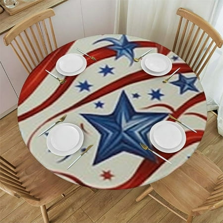 

HAOXIT Patriotic 4th of July Round Tablecloth Freedom Stars Plaid Outdoor Party Table Cloth Waterproof Polyester Table Covers for Kitchen Dinning Picnic Stain-resistant Washable Memorial Day 42-46